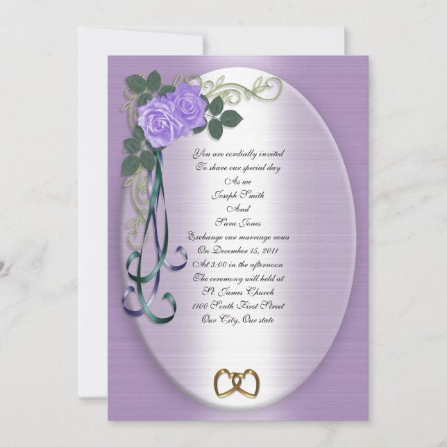 Purple Roses Wedding Invitation (Front)