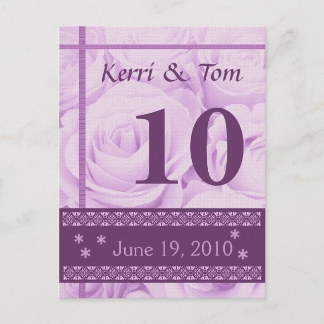 PURPLE Roses Wedding Table Number Card Reception (Front)