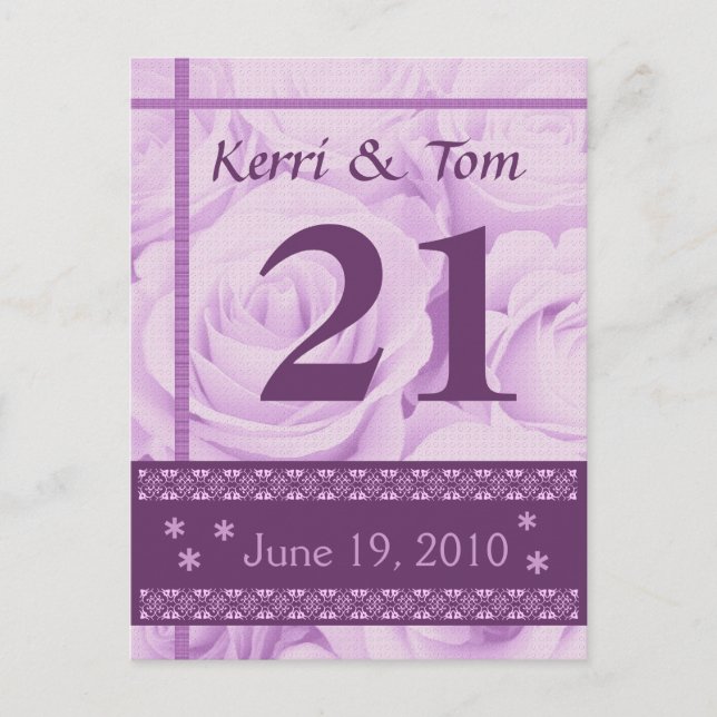 PURPLE Roses Wedding Table Number Card Reception (Front)
