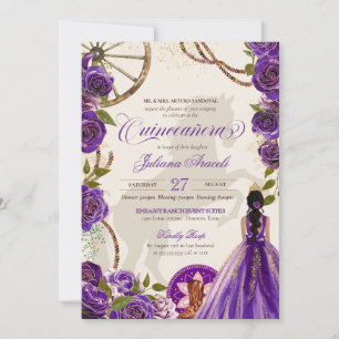 Purple Roses Western Ranch Charro Quinceanera Invitation