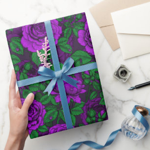 Purple roses wrapping paper