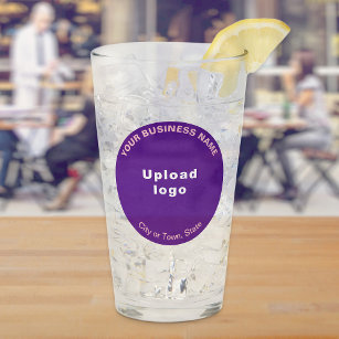 Purple Round Shape Business Brand on Glass Cup