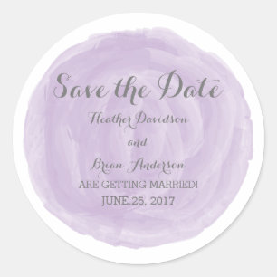 Purple Round Watercolor Save the Date Stickers