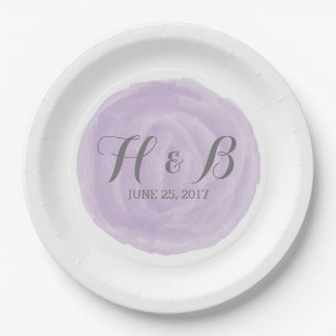 Purple Round Watercolor Wedding Paper Plates