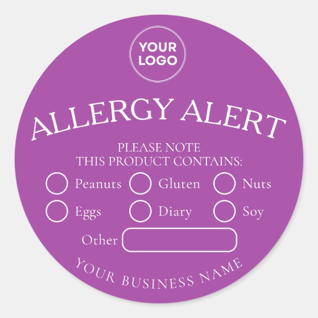 Purple Round White Food Allergy Alert Sticker (Front)