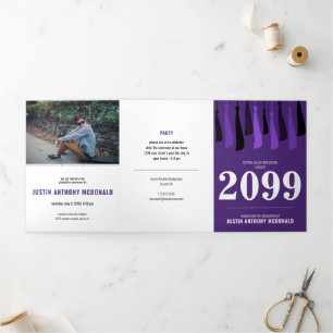 Purple Row of Tassels 3-Photo Graduation Tri-Fold Invitation
