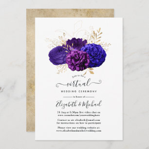 Purple, Royal Blue and Gold Floral Virtual Wedding Invitation