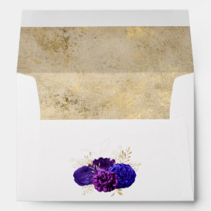 Purple, Royal Blue and Gold Floral Wedding Envelope