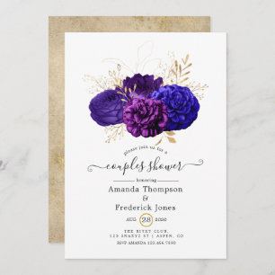 Purple, Royal Blue & Gold Floral Couples Shower Invitation