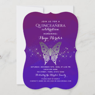 Purple Royal Blue Quinceanera Invitation