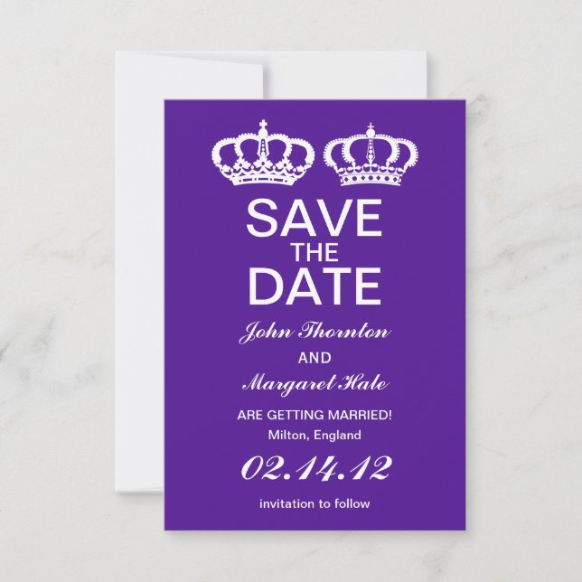 Purple Royal Couple Save the Date (Front)