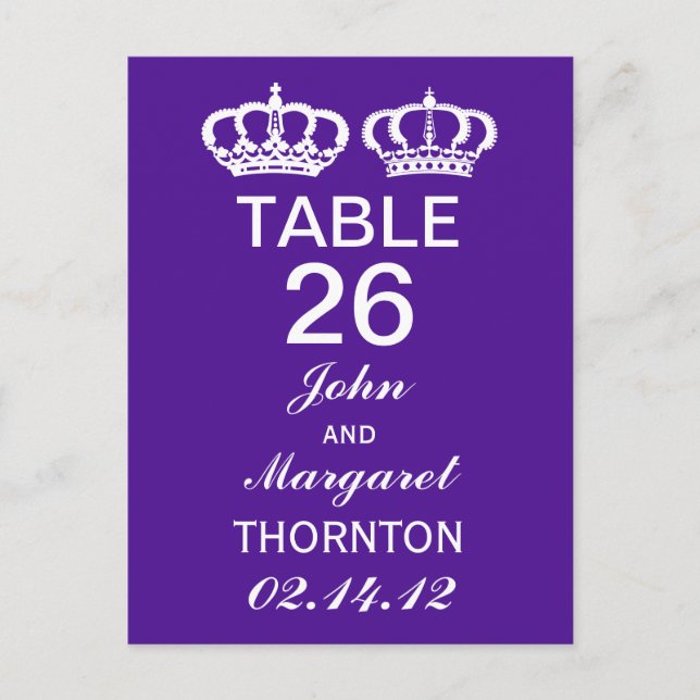 Purple Royal Couple Table Numbers Postcard (Front)