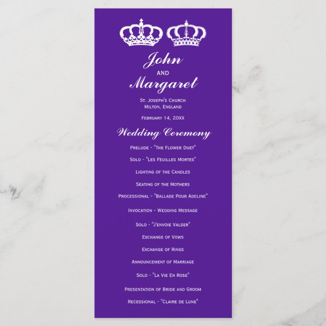 Purple Royal Couple Wedding Program (Front)