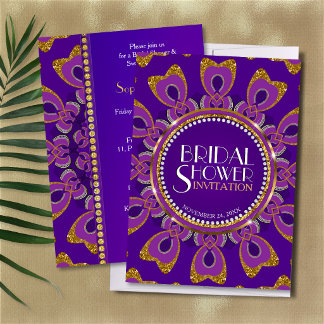 Purple Royal Gold Glitter Bridal Shower Invitation