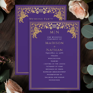 Purple Royal Lion Mediaeval Sword Wedding Program