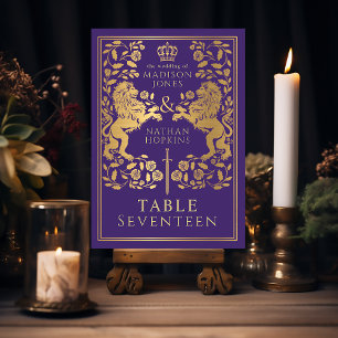 Purple Royal Mediaeval Lion Wedding Table Number