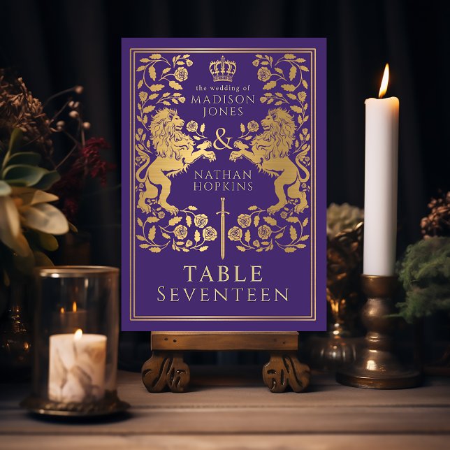 Purple Royal Mediaeval Lion Wedding  Table Number (Creator Uploaded)