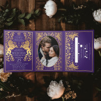 Purple Royal Mediaeval Lion Wedding Tri-Fold