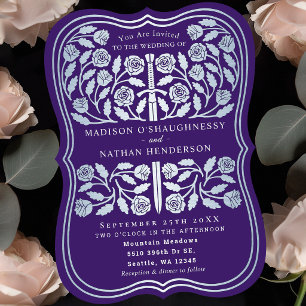 Purple Royal Mediaeval Silver Sword Wedding Invitation