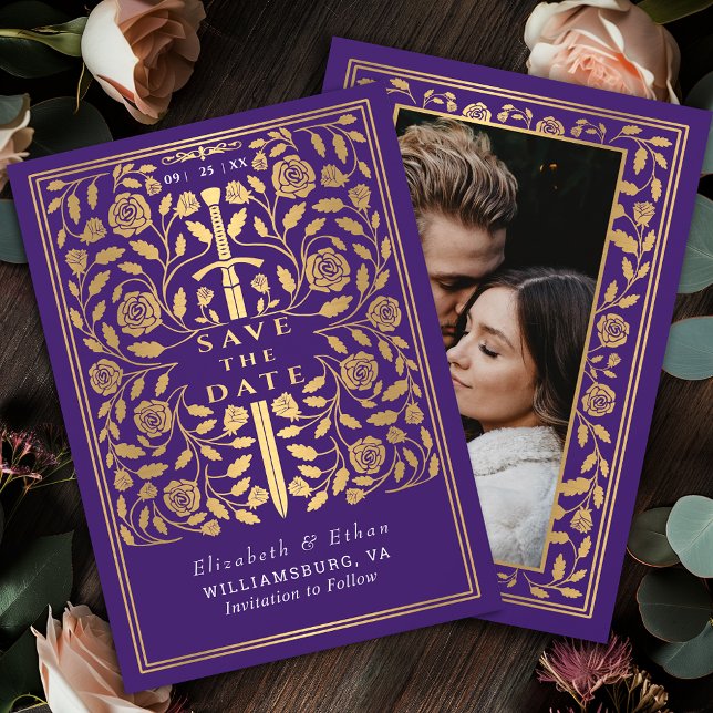Purple Royal Mediaeval Sword Wedding Photo Save The Date (Creator Uploaded)