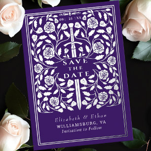 Purple Royal Mediaeval Sword Wedding Save the Date