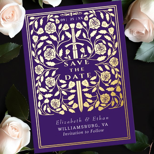 Purple Royal Mediaeval Sword Wedding Save the Date (Creator Uploaded)