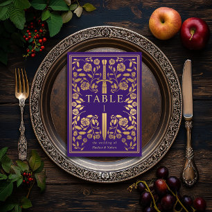 Purple Royal Mediaeval Sword Wedding Table Number