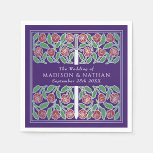Purple Royal Medieval Silver Floral Sword Wedding Napkin