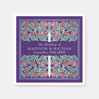 Purple Royal Medieval Silver Floral Sword Wedding Napkin