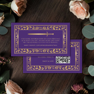 Purple Royal Sword Wedding Website RSVP QR Code Enclosure Card