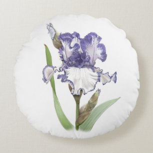 Purple Ruffled Iris Round Cushion