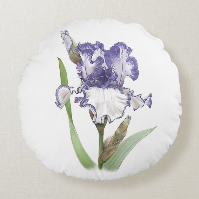 Purple Ruffled Iris Round Cushion (Front)