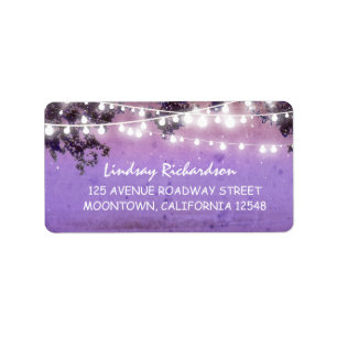 purple rustic address label with string lights