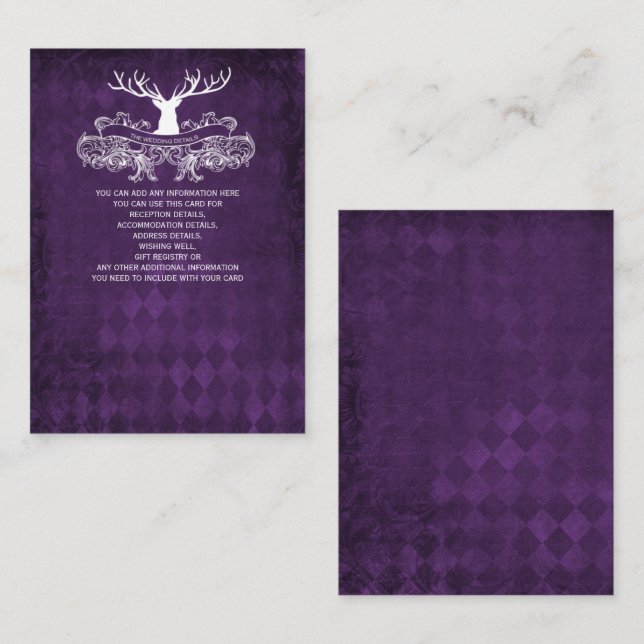 Purple Rustic Antler Deer Winter Woodland Wedding Enclosure Card (Front/Back)