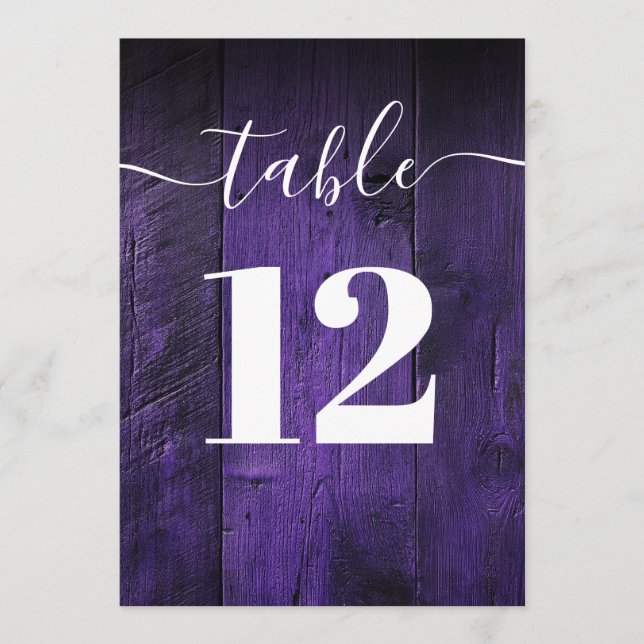Purple Rustic Barn Wood Boho Table Number (Front)