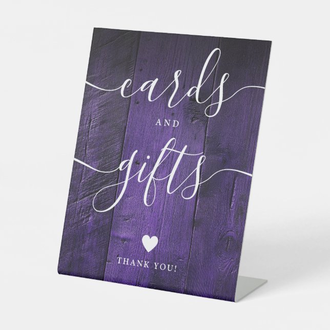 Purple Rustic Boho Barn Wood Cards And Gifts Pedestal Sign (Front)