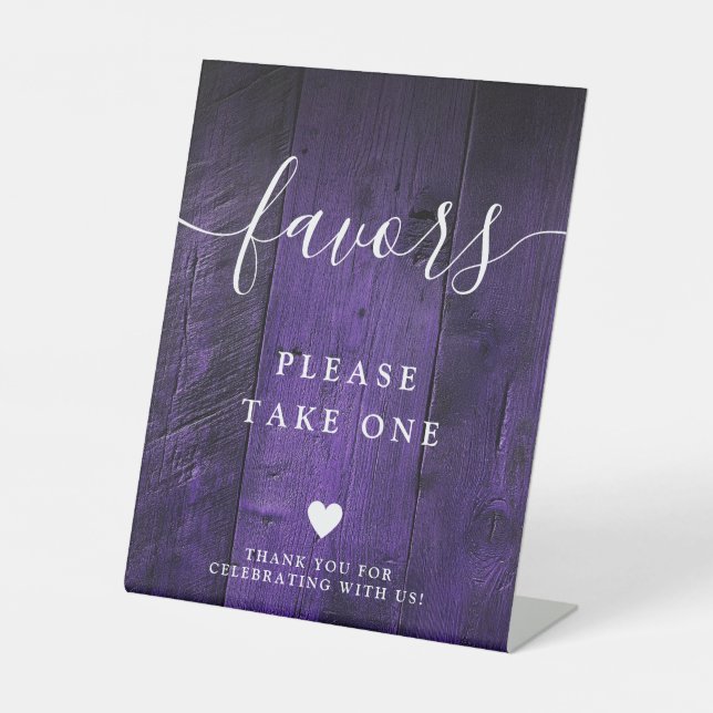 Purple Rustic Boho Barn Wood Favours Pedestal Sign (Front)