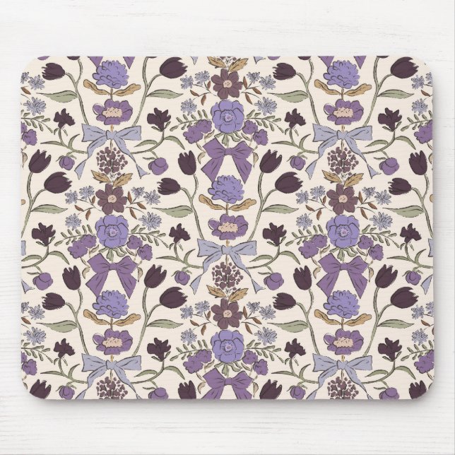Purple Rustic Bows and Blossoms Mouse Pad (Front)