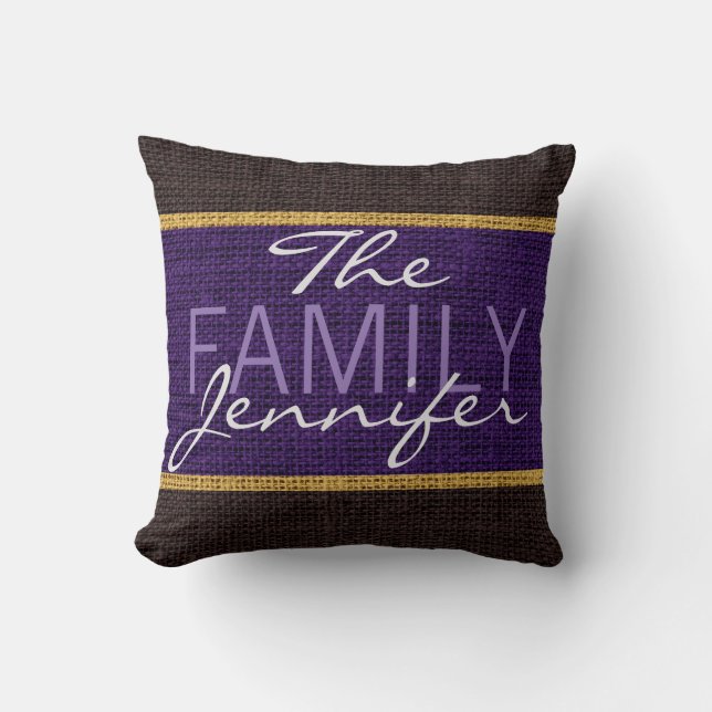 Purple Rustic Burlap Monogram Cushion (Front)
