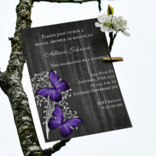 Purple Rustic Butterfly Bridal Shower Invite