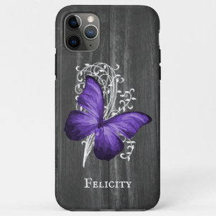 Purple Rustic Butterfly Personalised iPhone 11 Pro Max Case