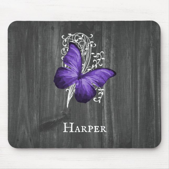 Purple Rustic Butterfly Personalised Mouse Pad (Front)