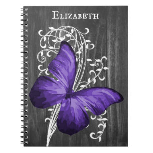 Purple Rustic Butterfly Personalised Notebook