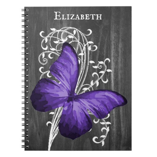 Purple Rustic Butterfly Personalised Notebook (Front)