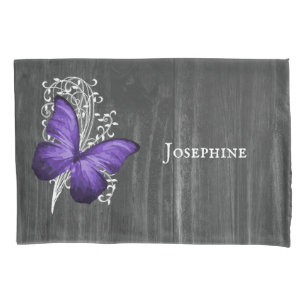 Purple Rustic Butterfly Personalised Pillowcase