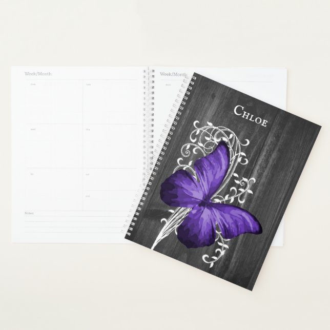Purple Rustic Butterfly Personalised Planner (Display)