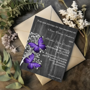 Purple Rustic Butterfly Wedding Invitation