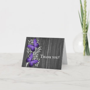 Purple Rustic Butterfly Wedding Thank You Cards