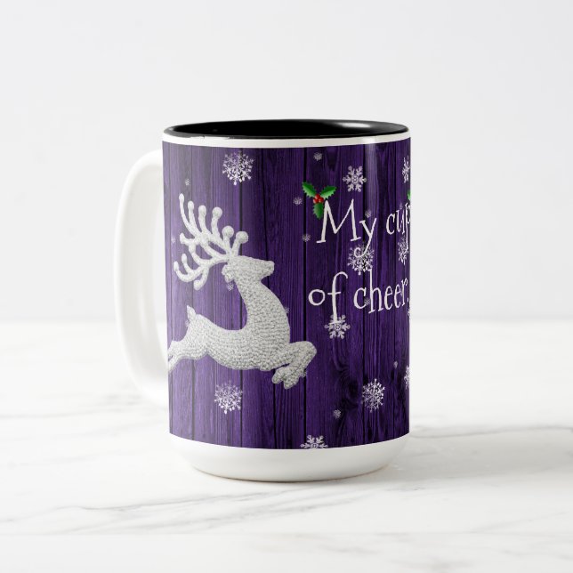 Purple Rustic Christmas Reindeer Coffee Mug (Front Left)