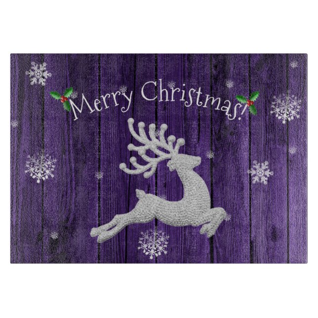Purple Rustic Christmas Reindeer Cutting Board (Front)